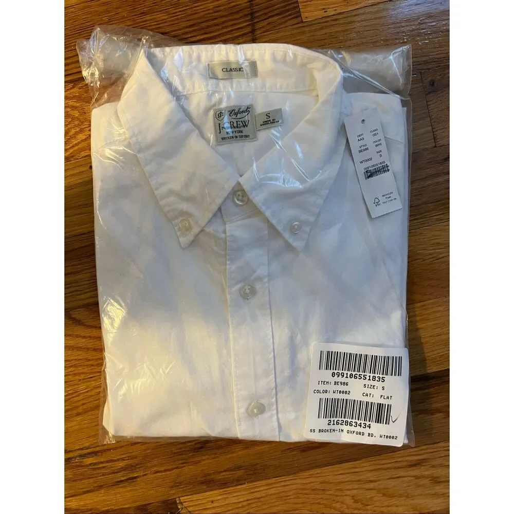 J. Crew short-sleeve Broken-in organic cotton oxford shirt in White NWT size S